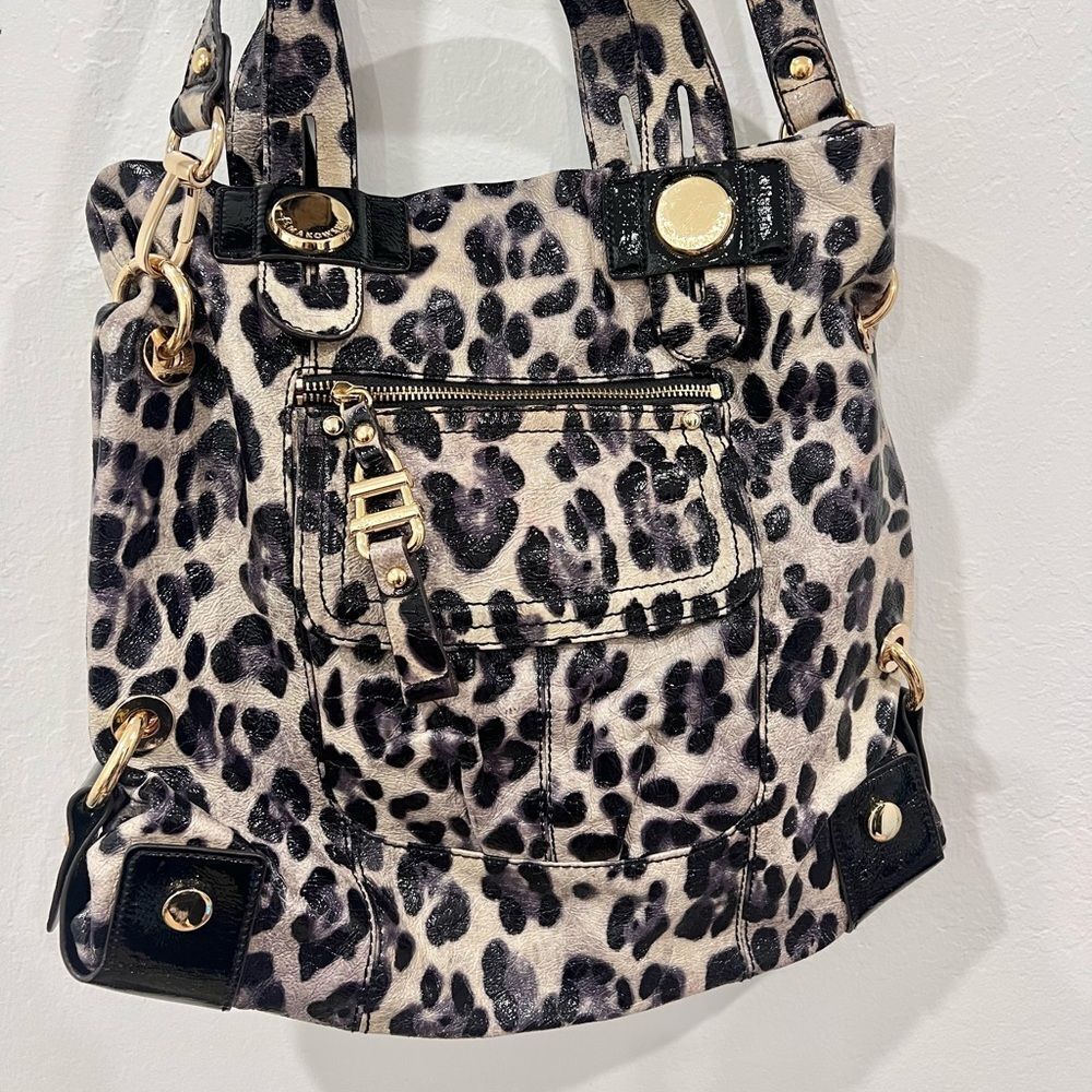 B Makowsky Large Leopard Print Patent Leather Bag - image 5